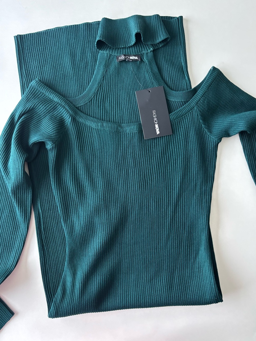 NWT Fashion Nova Teal Ribbed Off-Shoulder Sweater Dress